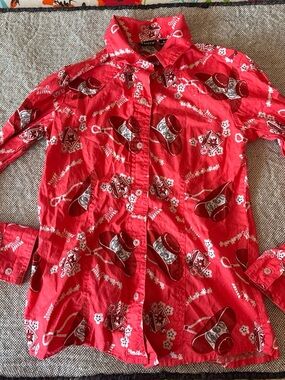 Cruel Girl Red Western Print Button-Down Shirt